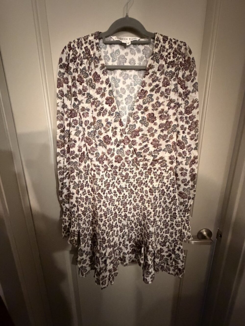 NWOT Veronica Beard Ivory Purple Floral Long Sleeve Dress Size 10